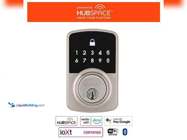 Lot 49-3564834 - Defiant Square Compact Satin Nickel Electronic Single Cylinder Deadbolt Wi-Fi Enabled Powered by Hub...