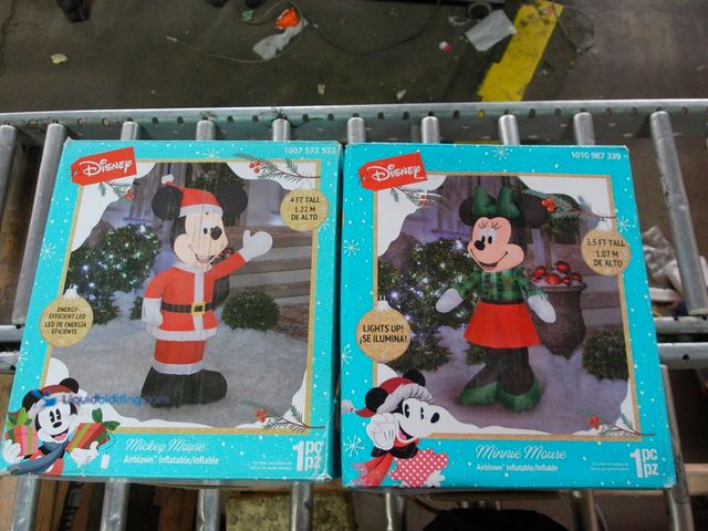 Lot 49-1547218 - (1) 4 ft Mickey in Santa Suit, Model # 22GM81252, (1) 3.5 ft. LED Woodland Minnie in Green Shirt Chr...