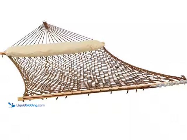 Lot 49-1549460 - Sunnydaze 12 ft. Polyester Rope Hammock Bed with Spreader Bars in Brown, Model # LY-PDRH-BRN, Slight...