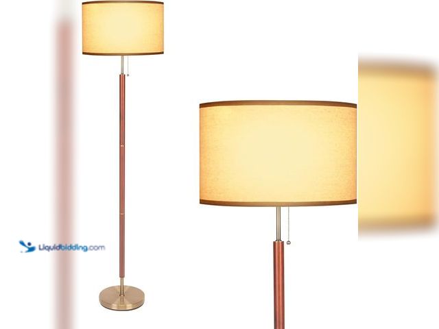 Lot 49-3528852 - HonoDing Mid-Century Modern Floor Lamp, Walnut Wood Finish, Drum Shade, Living Room Décor (64in, E26...