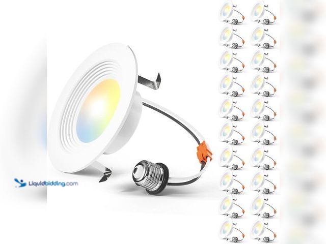 Lot 49-5453757 - Amico 20 Pack 4 inch LED Can Lights, Retrofit Recessed Lighting, Baffle Trim, Dimmable, 8.5W=60W, 65...