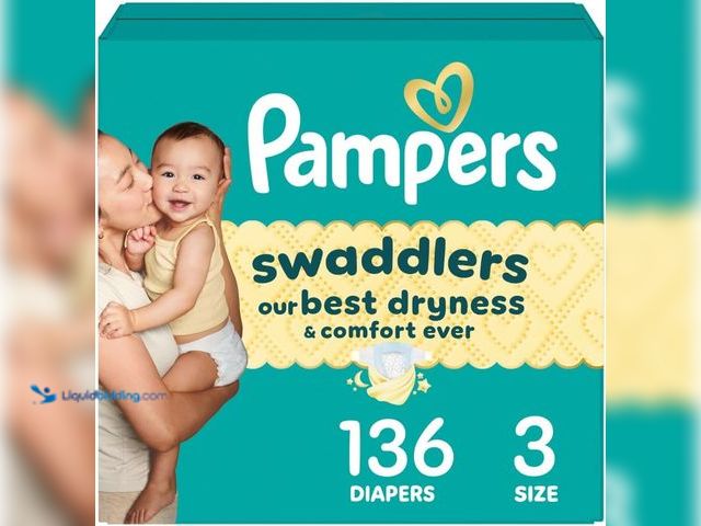 Lot 49-3527256 - Pampers Swaddlers Diapers, Size 3 (13-26 lbs), 136 Count, Absorbent, Keeps Baby Dry and Comfortable,...