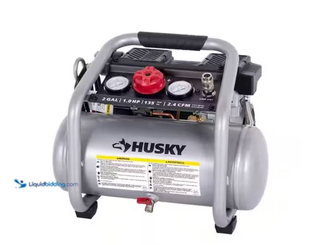 Lot 49-1566811 - Husky 2 Gal. 135 PSI Portable Electric Oil-Free Quiet Jobsite Air Compressor with Dual Pressure Gaug...