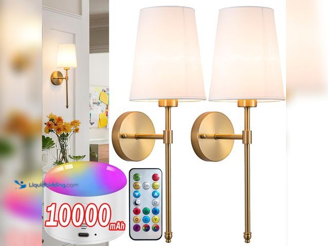 Lot 49-1514368 - Battery Operated Wall Sconce Set of 2, Wireless Wall Sconces with Remote Control, Rechargeable Dimma...