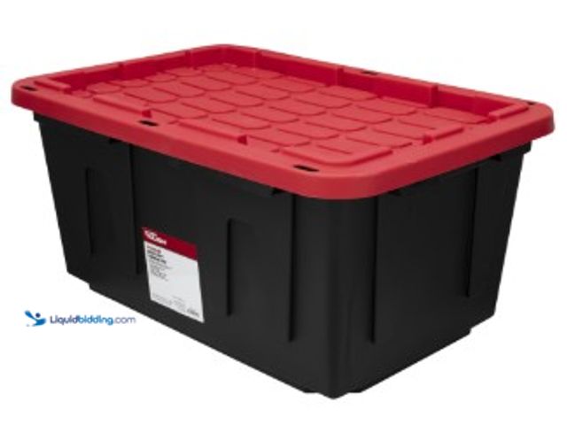 Lot 49-2022967 - Lot of (4) Hyper Tough 27 Gallon Snap Lid Storage Bin, Black Base and Red Lid, Heavy-Duty Plastic Co...