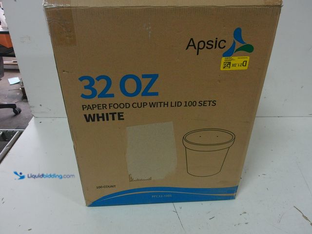Lot 49-1578018 - (100) sets Apsic 32 oz. Paper Food Cups with Lids, White, Model # PFC32-100S, Unused.   Ref#CRS0209
