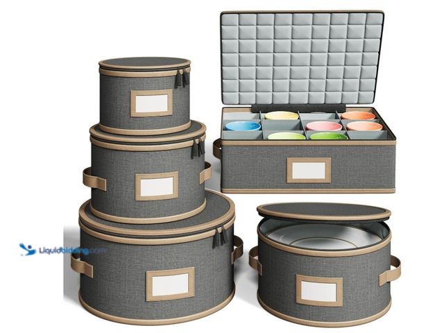 Lot 49-3463541 - Hard Shell China Storage Containers – 5 Piece Set for Storing Dinner Plates, Salad Plates, Mugs, Qui...