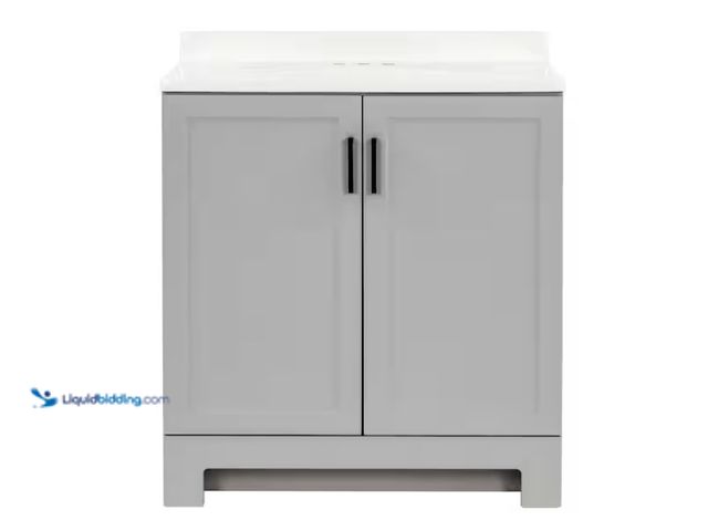 Lot 49-1566767 - Glacier Bay Oakley 31 in. Single Sink Pearl Gray Bath Vanity with White Cultured Marble Top (Assembl...