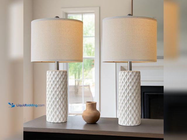 Lot 49-5406912 - 26" Tall Table Lamp for Living Room -Vintage White Lamps Set of 2 Modern Ceramic Lamps for Night Sta...