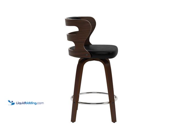 Lot 49-5408105 - OrangeOne Arabela 26 in. Black Solid Wood Swivel Bar Stool Faux Leather Kitchen Counter Stool with W...