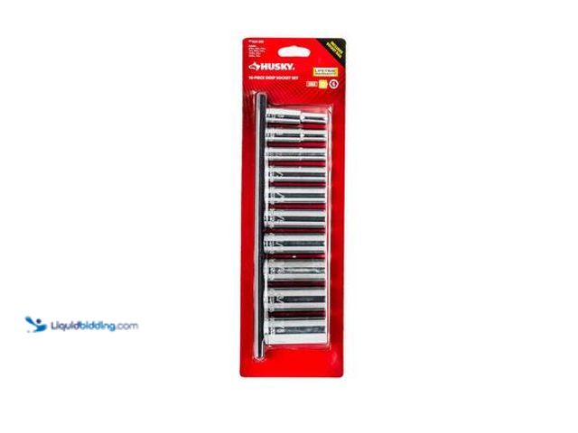 Lot 49-3565280 - Husky 3/8 in. Drive Deep SAE Socket Set (10-Piece) Model # H3DDPSAE10PCSR unused. Damage to package.