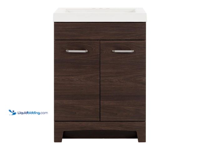 Lot 49-5437577 - Glacier Bay Stancliff 25 in. Single Sink Elm Ember Bath Vanity with White Cultured Marble Top (Assem...