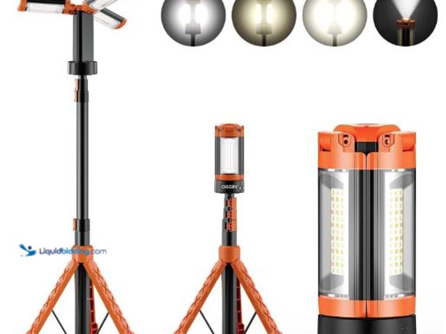 Lot 49-5436617 - OGERY Rechargeable 10000mAh Camping Light with Stand 6.5 ft Max Height, Cordless Work Light with 3 L...