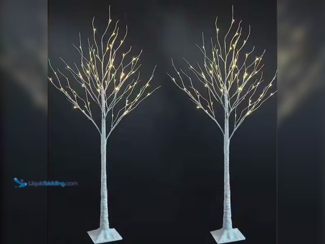 Lot 49-1546971 - (2-Pieces) Lightshare 6 ft. Pre-Lit LED Birch Tree Artificial Christmas Tree with Flexible Branches ...