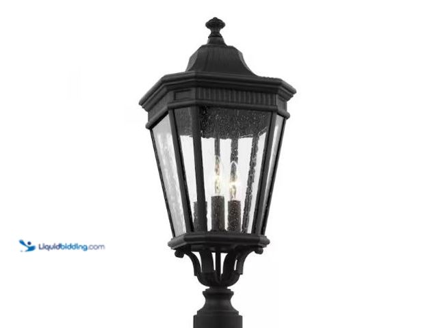 Lot 49-2025296 - Generation Lighting Cotswold Lane 3-Light Outdoor Black Lamp Post Light, Model # OL5427BK, MSRP $209...