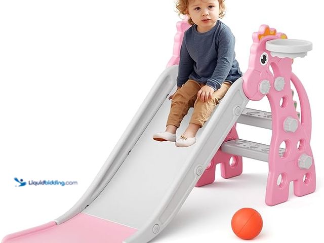 Lot 49-3480453 - GLAF Toddler Slide Indoor for Toddlers 1-3 Baby Slide Outdoor Playset with Basketball Hoop and Ball ...