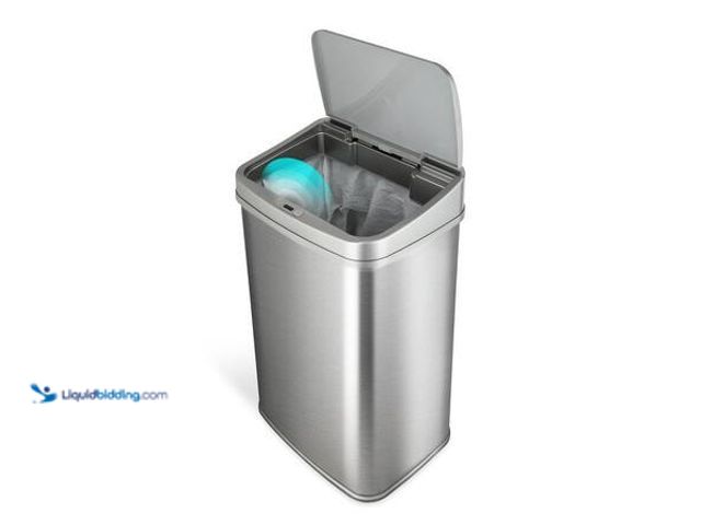 Lot 49-5554071 - NINESTARS 13 Gal. Silver Stainless Steel Rectangular Shape Motion Sensor Trash Can Model # DZT-50-28...