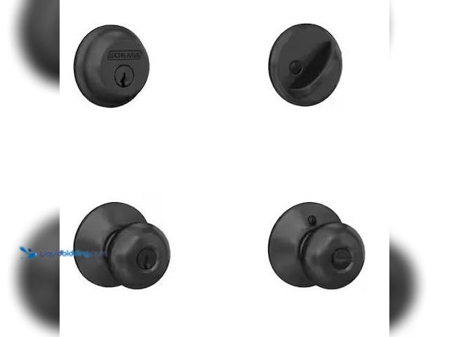 Lot 49-5481997 - Schlage
Plymouth Matte Black Single Cylinder Deadbolt and Keyed Entry Door Knob Combo Pack Internet...