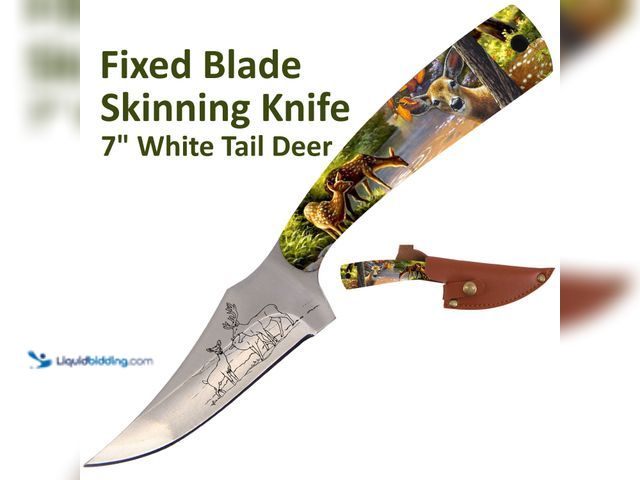 Lot 49-1820708 - Full Tang Fixed Blade Skinning Knife 7" with White Tail Deer ABS Handle - NEW - The skinner style bl...