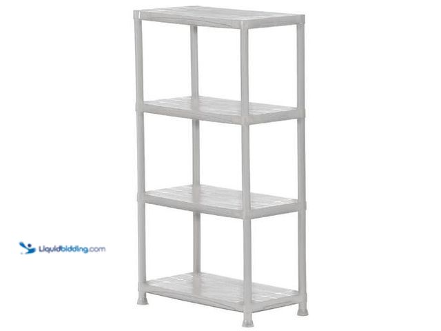 Lot 49-3617675 - HDX 4-Tier Easy Assembly Multi-purpose Plastic Garage Storage Shelving Unit in Gray (28 in. W x 52 i...