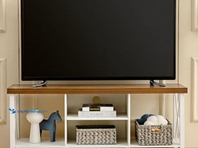 Lot 49-3631380 - 55" TV Cabinet Stand with Open Storage with Shelving, White, Model # B0C9ZTCZWD, NEW.   Ref#BIN0730