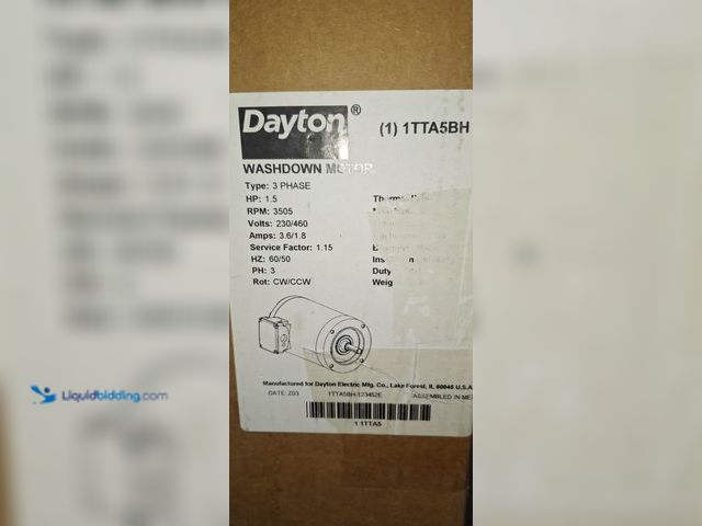 Lot 49-1830345 - Dayton washroom motor 1tta5bh 3 phase 1.5hp  new never used