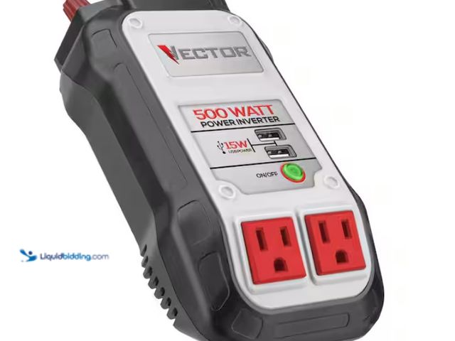 Lot 49-3433359 - VECTOR 500 Watt Power Inverter, Dual Power Inverter, Two USB Charging Ports, Model # PI500V, Slightl...