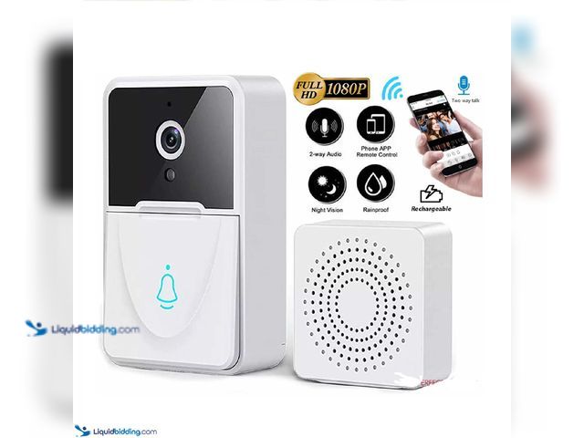 Lot 49-1802842 - Wireless Wi-Fi Security Smart Video Doorbell White with Two-Way Talk and Night Vision - NEW - 2-Way ...