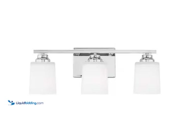 Lot 49-3600457 - Visual Comfort Vinton 20.75 in. 3-Light Chrome Bathroom Vanity Light with Etched White Glass Shades,...