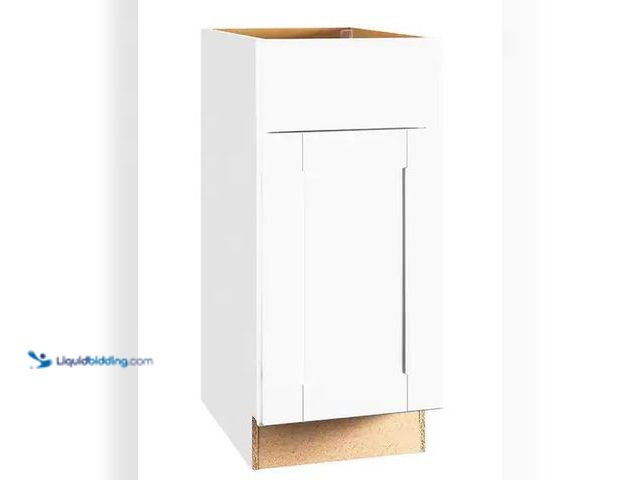 Lot 49-5478311 - Hampton Bay
Shaker 15 in. W x 24 in. D x 34.5 in. H Assembled Base Cabinet in Satin White Internet ...