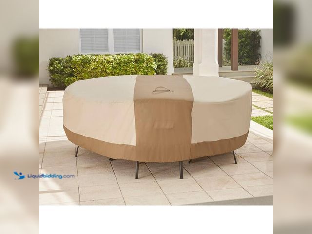 Lot 49-1548575 - Hampton Bay Beige Large Heavy-Duty Round Outdoor Table Cover. Model # 50-LG1300.   Ref#ASB1024