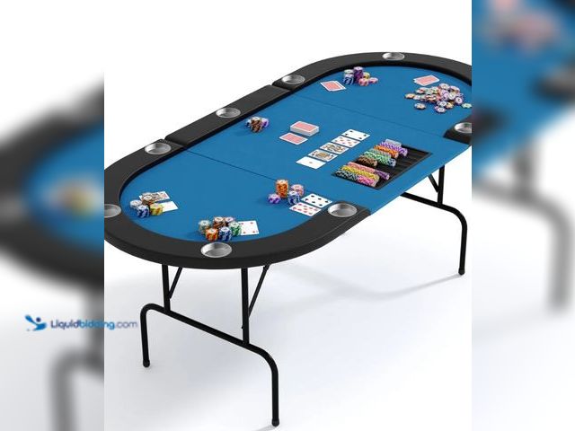 Lot 49-3532238 - Oval Poker Table with Collapsible Legs, Texas Holdem Blackjack Poker Table with Holder, Casino Leisu...