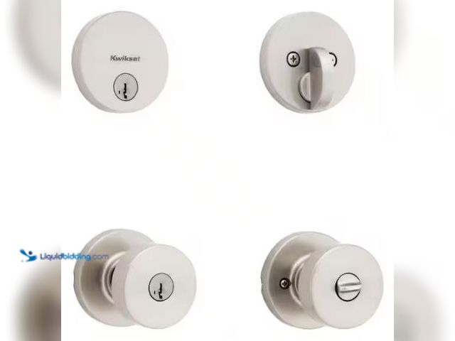 Lot 49-1569169 - Kwikset Pismo Round Rose Satin Nickel Knob Door Combo Pack Featuring Smart Key Security, Model # 991...