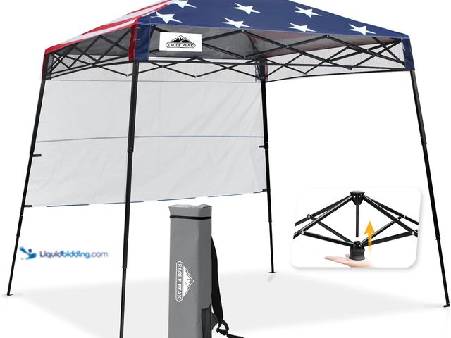 Lot 49-5410610 - EAGLE PEAK 8x8 Pop Up Canopy Tent with Sidewall, Compact, Portable Slant Leg Instant Sun Shelter for...
