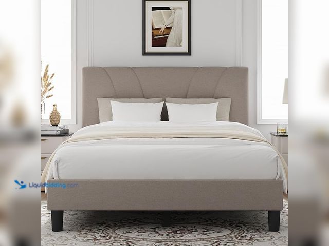 Lot 49-5452089 - Novilla Queen Bed Frame with Headboard, Bed Frame Queen Size with Wood Slats Support,Linen Upholster...