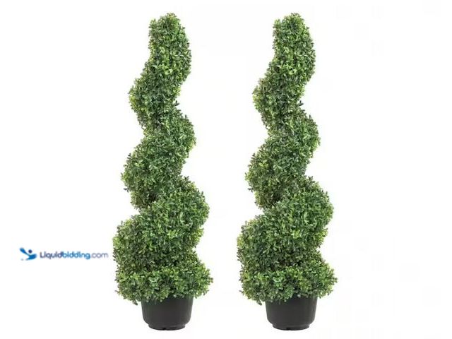 Lot 49-2001025 - (2-Pack) VEVOR Artificial Topiaries Boxwood Trees 91 cm Tall Green Artificial Boxwood Plant 3 Ball-S...