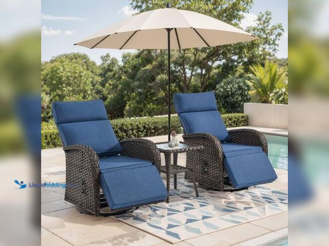 Lot 49-3616469 - SleekArm 3-Piece Wicker Outdoor Recliner Chair - Unused, has attachments Model # KWBR20P-1AA3PC