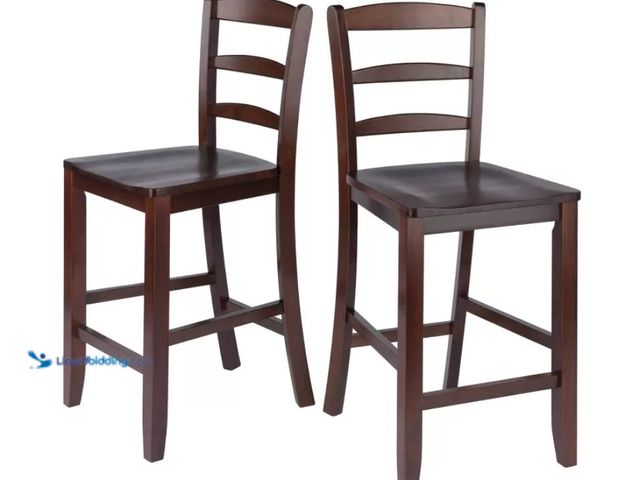 Lot 49-5552882 - Set of 2 Ladder Back 24" Counter Height Barstool Hardwood/Walnut - Winsome: Solid Wood, Unupholstere...