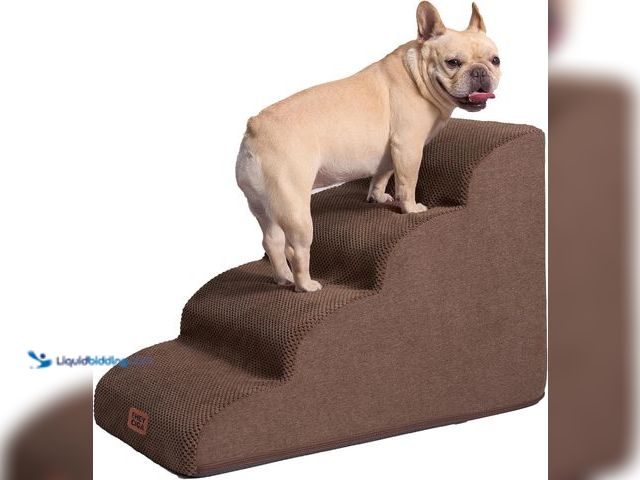 Lot 49-3527420 - EHEYCIGA Curved Dog Stairs Ramp for High Beds 19.7" H, 4-Step Dog Steps for Small Dogs and Cats, Pet...