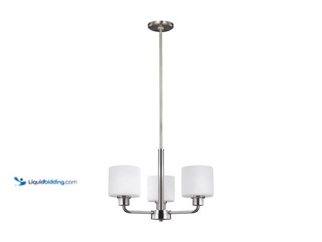 Lot 49-3513476 - Generation Lighting Canfield 3-Light Brushed Nickel Modern Minimalist Hanging Drum Chandelier. [Mode...