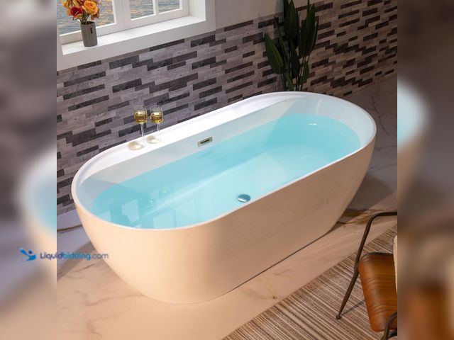 Lot 49-5408736 - WOODBRIDGE 72" Acrylic Freestanding Bathtub Contemporary Soaking White Tub with Brushed Nickel Overf...