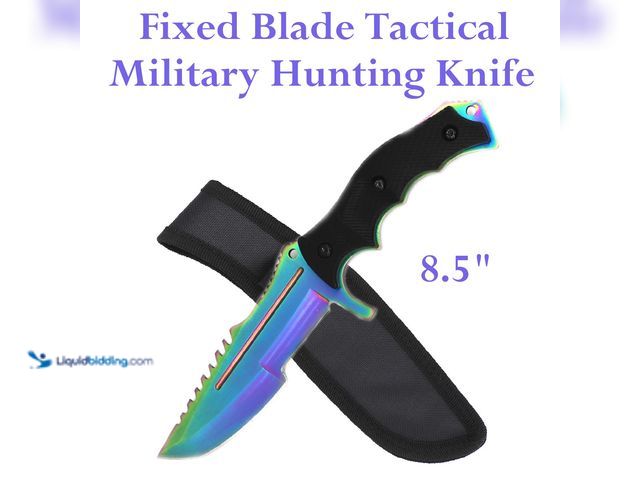 Lot 49-1616233 - ElitEdge Full Tang Fixed Blade Tactical Military Hunting Knife 8.5" Rainbow with Black Handle - NEW ...