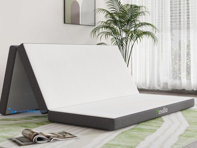 Lot 49-1516448 - Novilla tri-fold memory mattress, white and grey 76" x 5", unused.  Ref#4G-0723