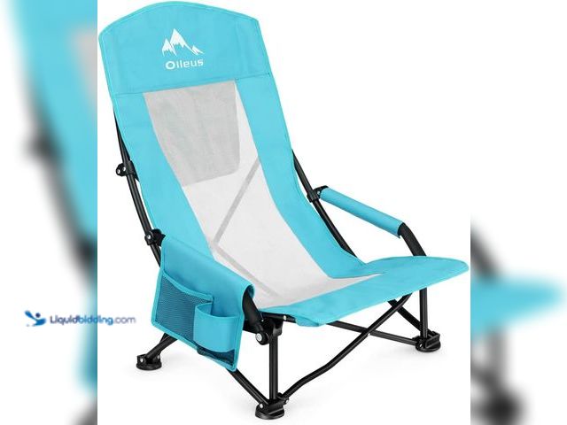 Lot 49-5545076 - Oileus Folding Portable Beach Chair, Lightweight High Back Low Seat for Tent & Shelter & Camping, Fu...