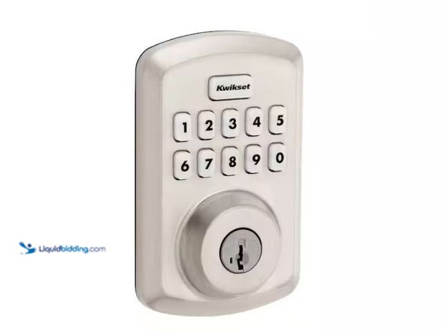 Lot 49-1577319 - Kwikset Power bolt 250 10-Button Keypad Satin Nickel Transitional Electronic Deadbolt Door Lock, Mod...