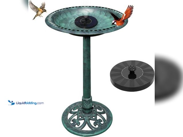 Lot 49-5416272 - Bird Bath with Solar Fountain Tall Set - Large Resin Bird Bath for Outdoors Garden Decor - Heavy Dut...