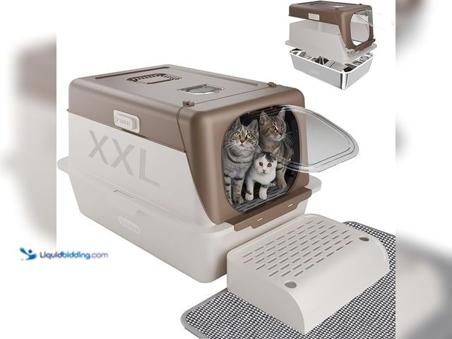 Lot 49-3466116 - Stainless Steel Cat Litter Box with Lid, XX-Large Extra Large Litter Boxes for Large Cats, Enclosed ...