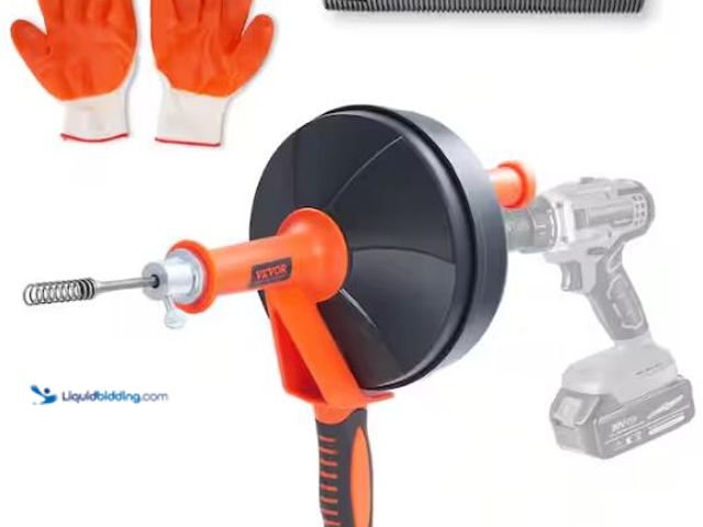 Lot 49-1549182 - VEVOR Drain Auger 25 ft. Plumbing Snake Clog Remover with Drill Attachment Protective Hose Gloves fo...