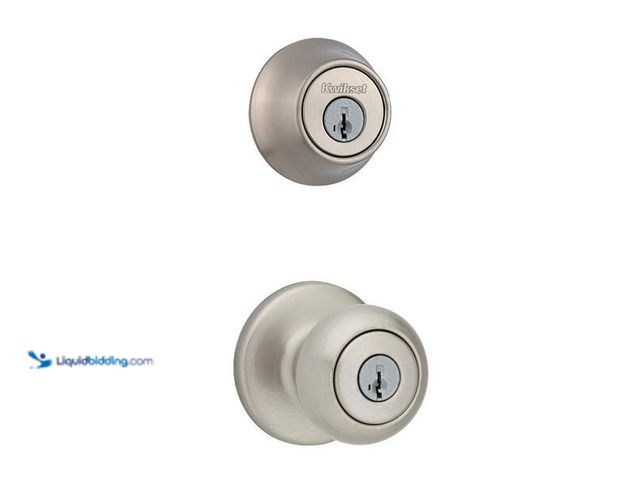 Lot 49-5452529 - Kwikset
Cove Satin Nickel Keyed Entry Door Knob and Single Cylinder Deadbolt Combo Pack featuring S...