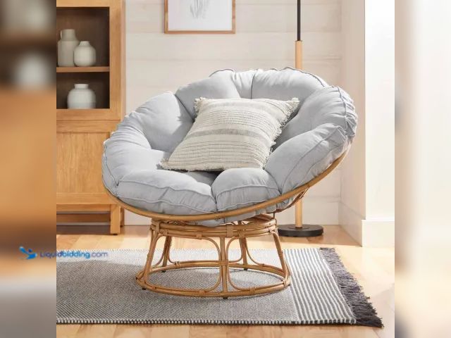 Lot 49-1627204 - Better Homes & Gardens Emma Papasan Accent Chair, Gray Linen Model #5272829709, Unused, Has Attachme...